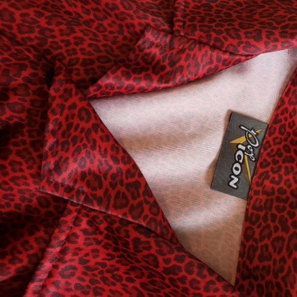 Retro Y2K Pop Icon Red Leopard Print Button Down Shirt Size Large - Picture 2 of 10